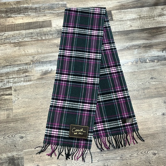 Coach Scarf Wool Cashmere Multi Color Plaid Tartan Fringed OS Classic Preppy - Picture 3 of 11